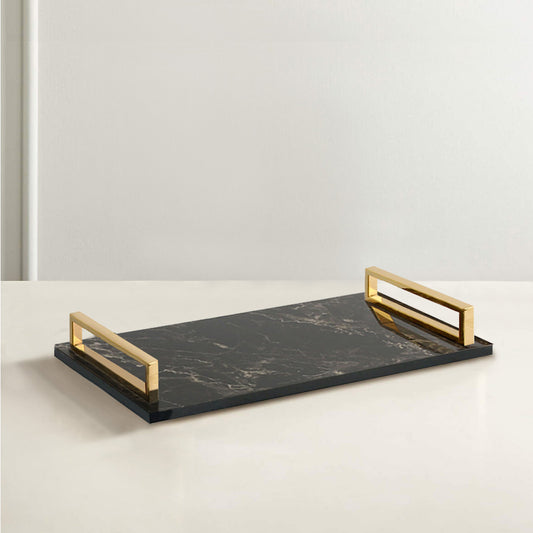 Marble Lacquer Tray Black Gray