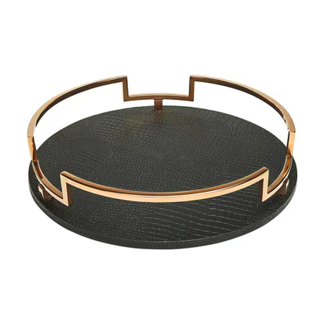 Round Leather Tray Black