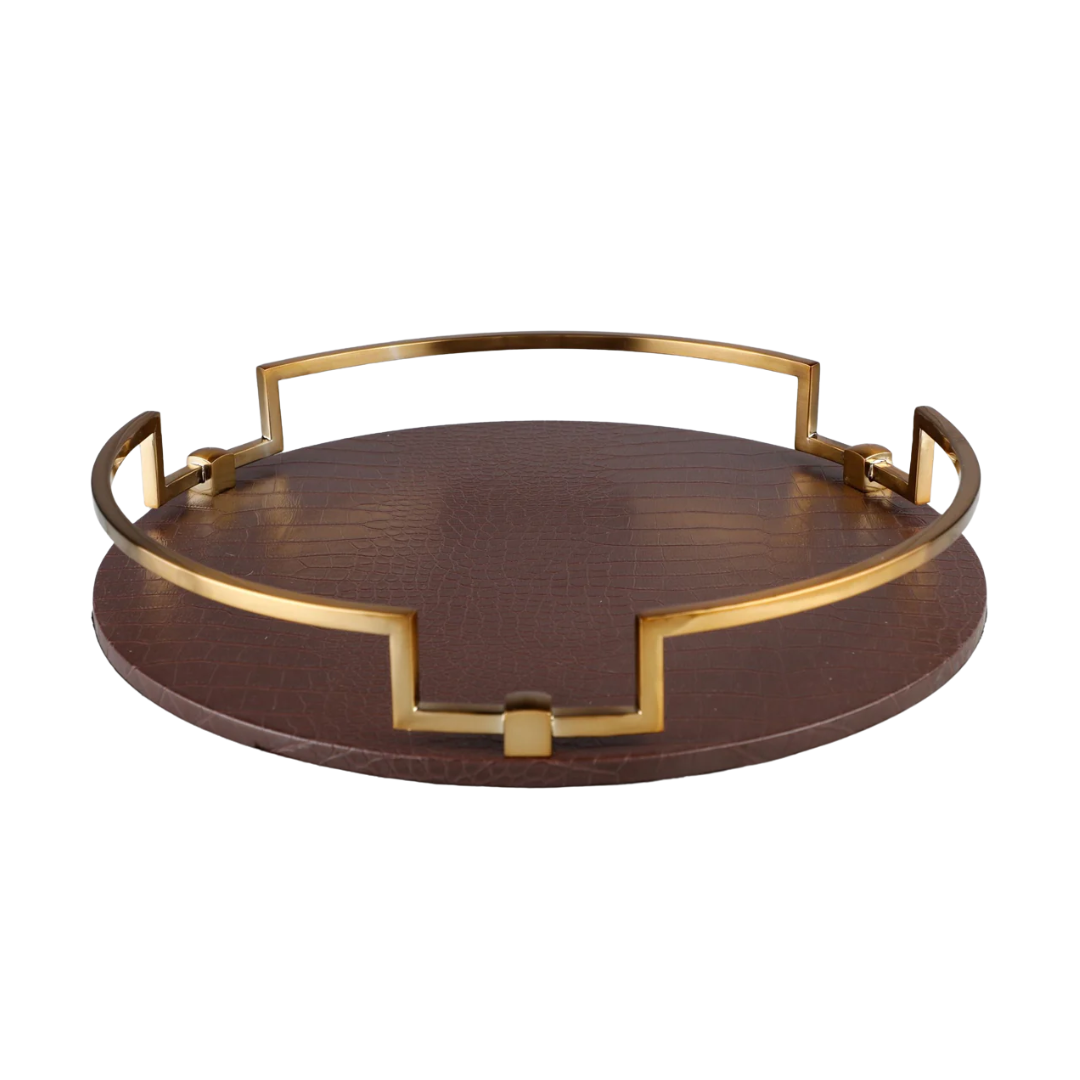 Round Leather Tray Brown