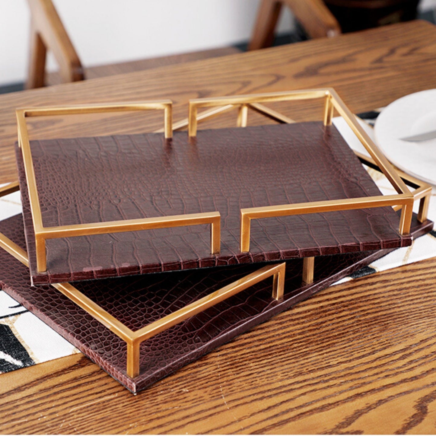 Rectangular Leather Tray Brown