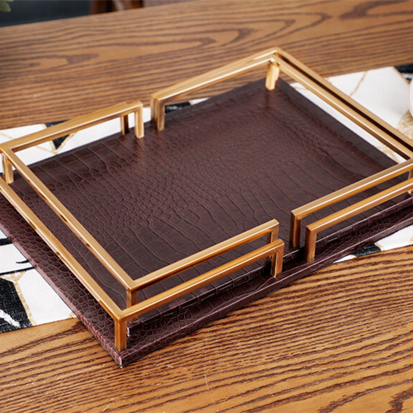 Rectangular Leather Tray Brown