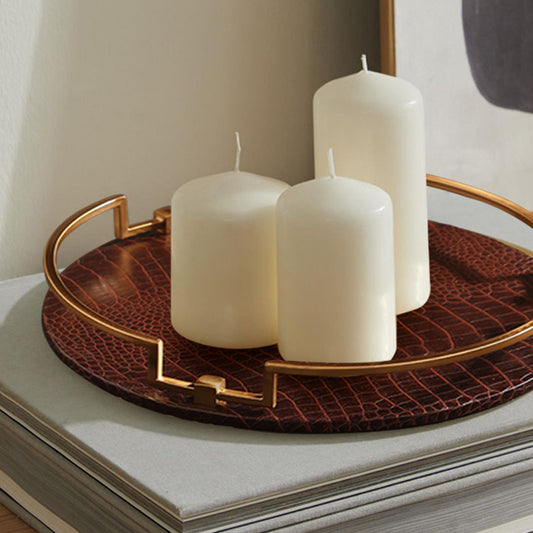 Round Leather Tray Brown