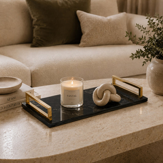 Marble Lacquer Tray Black Gray