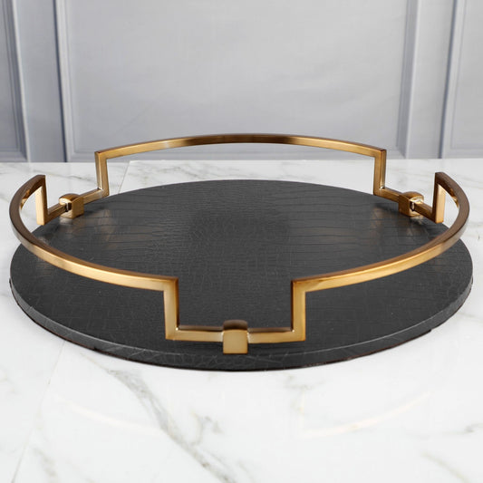 Round Leather Tray Black