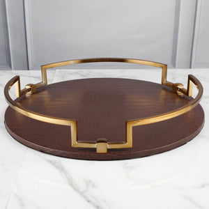 Round Leather Tray Brown