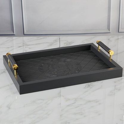 Rectangular PU Leather Tray with Handle