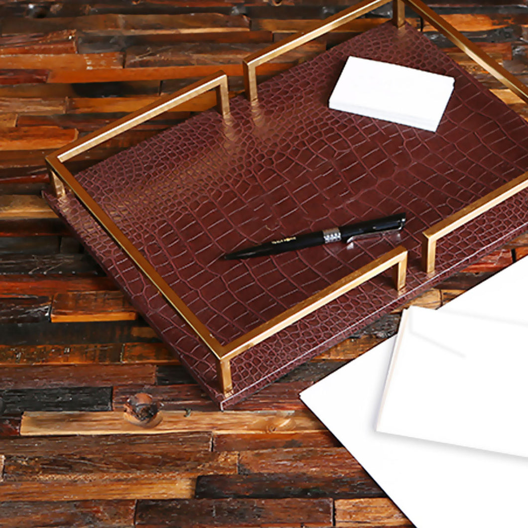 Rectangular Leather Tray Brown